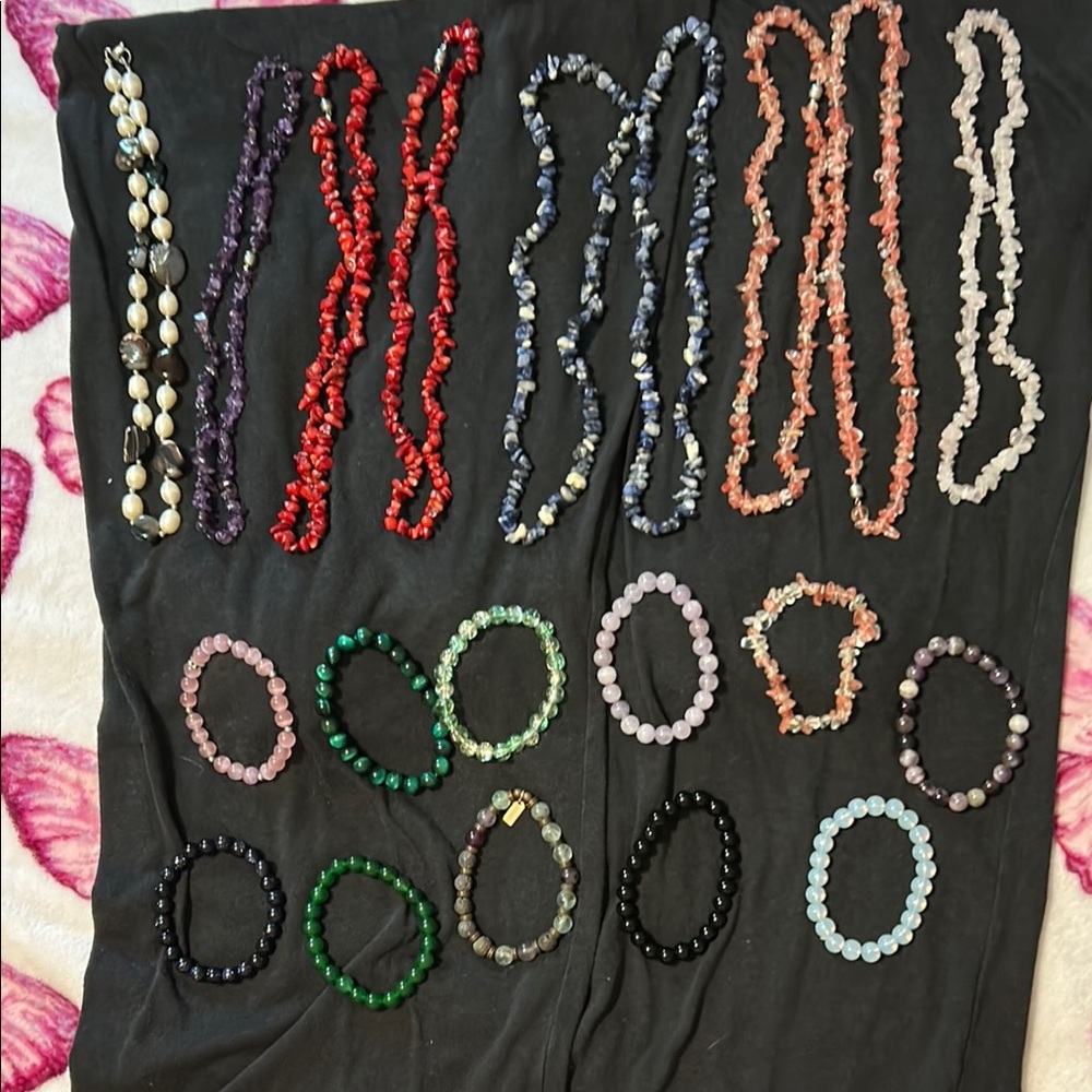 Red and Blue Beaded Necklace Collection